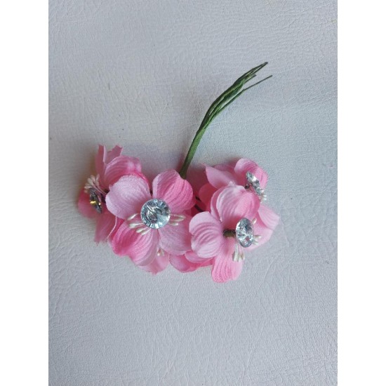 Букетики со стразой на веточке (6 шт) цв. светло-розовый, цена за пучок